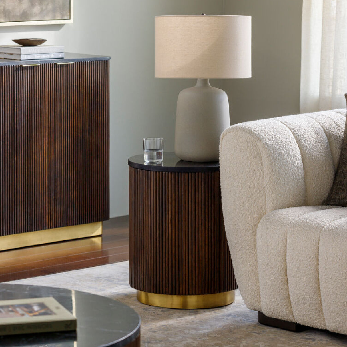   Reeded Wood Marble End Table | Oroa.com