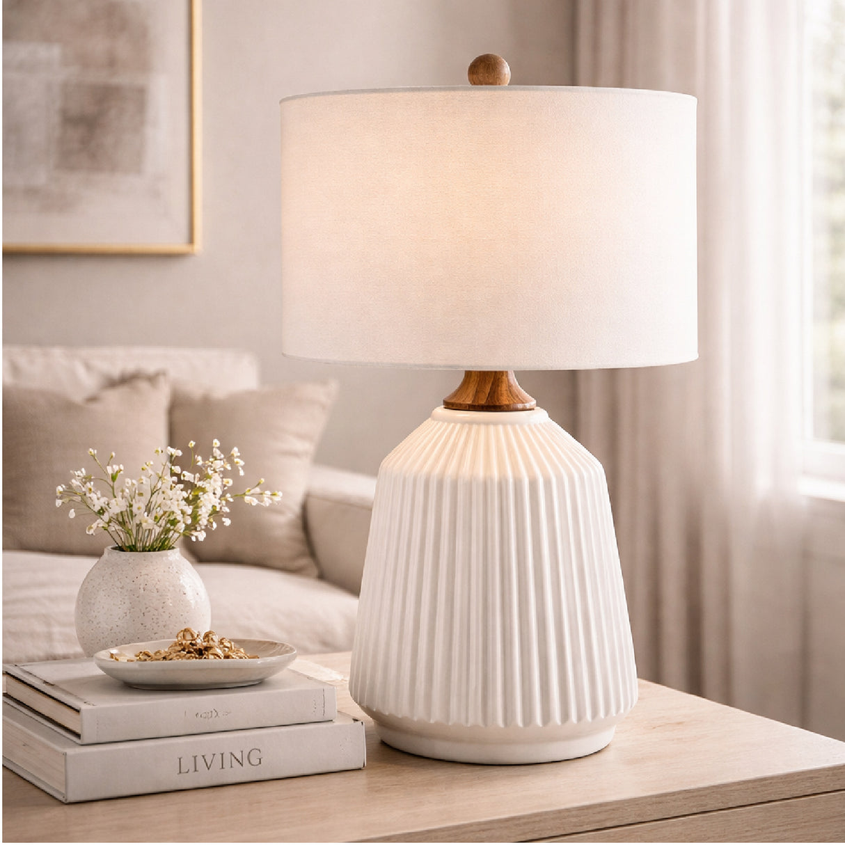   Modern European furniture - Reeded Glazed Ceramic Table Lamp - www.oroa.com | Oroa.com