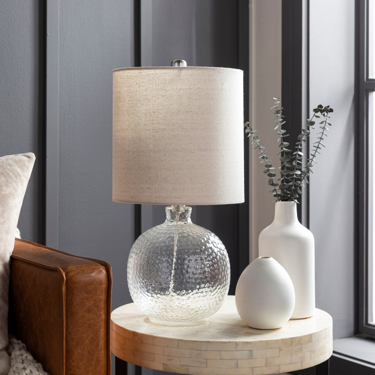   Modern European furniture - Beige Linen Glass Table Lamp - www.oroa.com | Oroa.com
