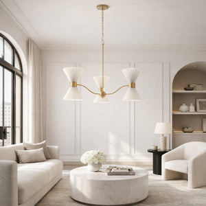   Pleated White Linen 6-Light Chandelier | Oroa.com