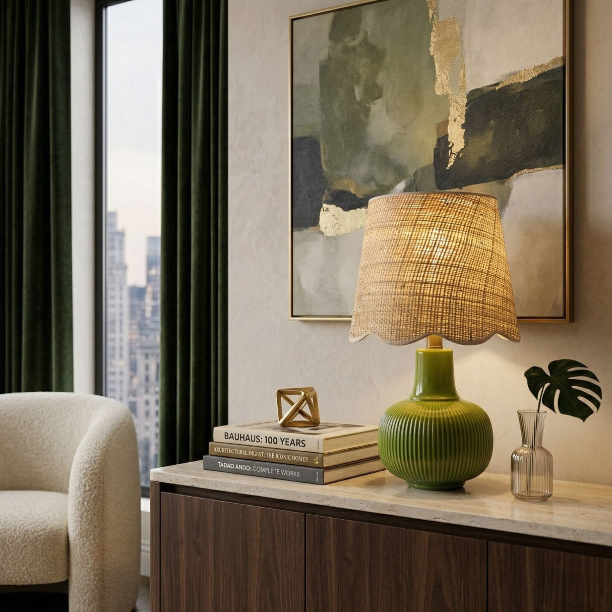   Modern European furniture - Scalloped Beige Jute Table Lamp - www.oroa.com | Oroa.com