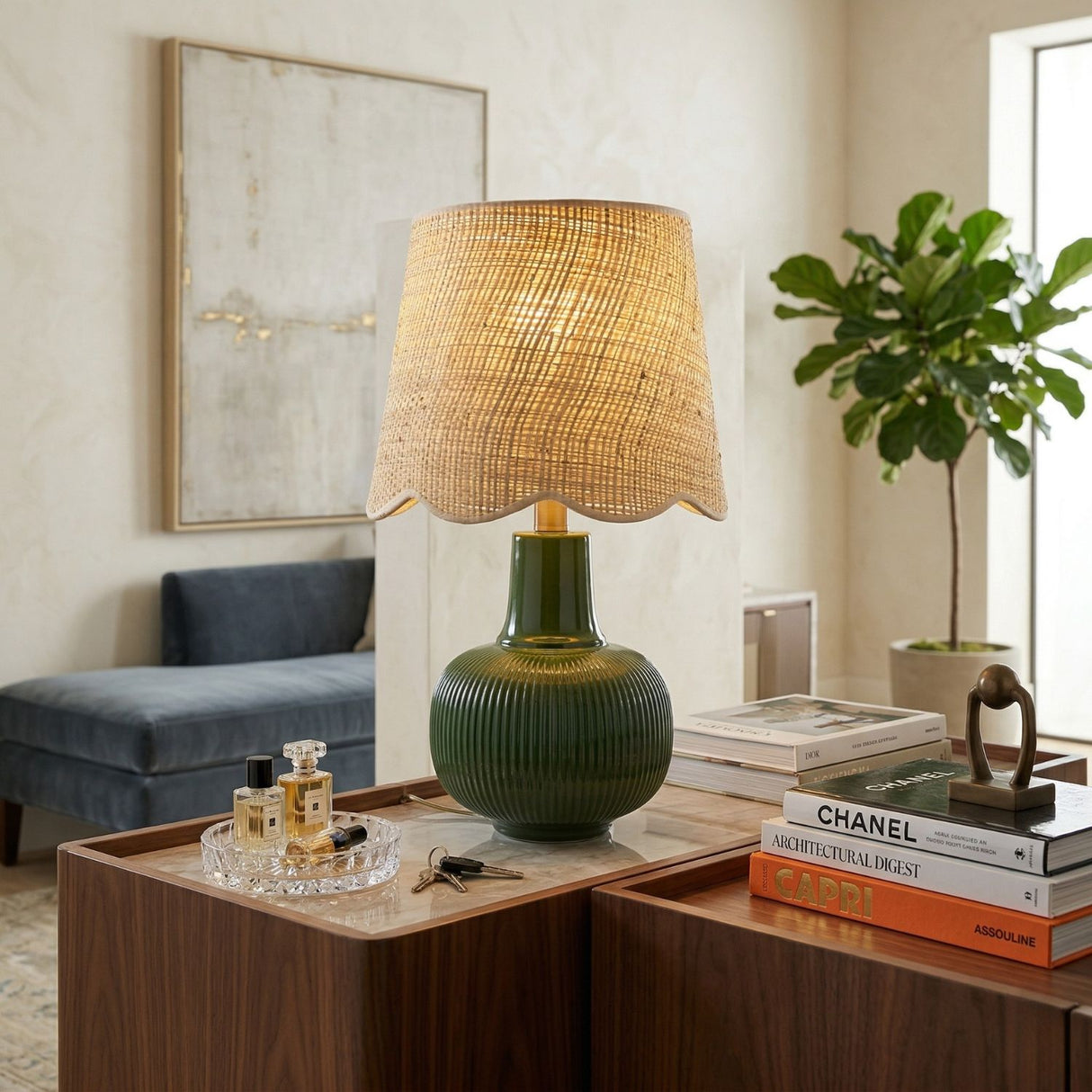   Modern European furniture - Scalloped Beige Jute Table Lamp - www.oroa.com | Oroa.com