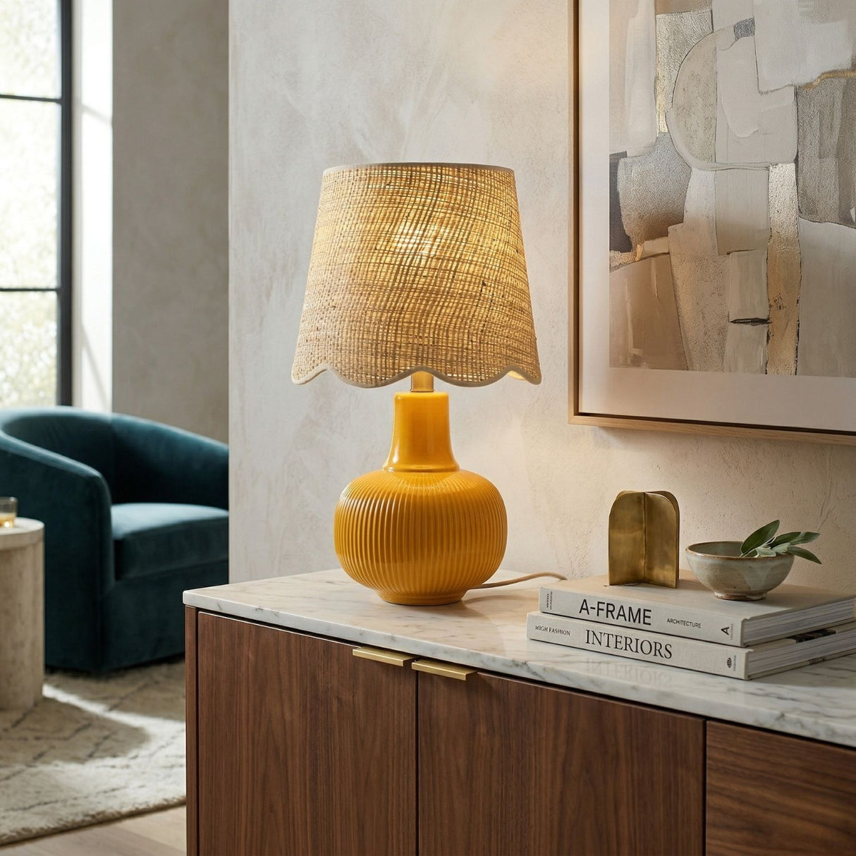   Modern European furniture - Scalloped Beige Jute Table Lamp - www.oroa.com | Oroa.com