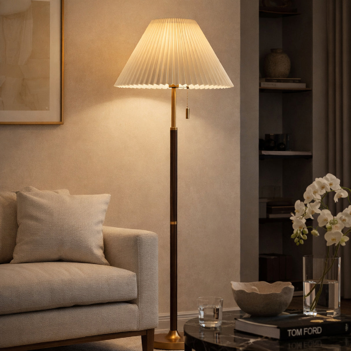   Pleated White Linen Floor Lamp | Oroa.com