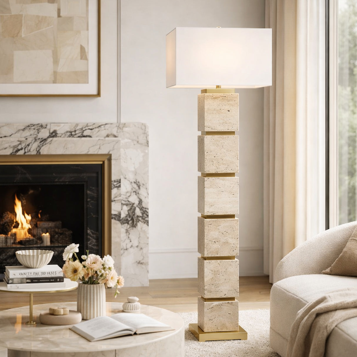   Modern European furniture - Burnished Yellow Travertine Floor Lamp - www.oroa.com | Oroa.com