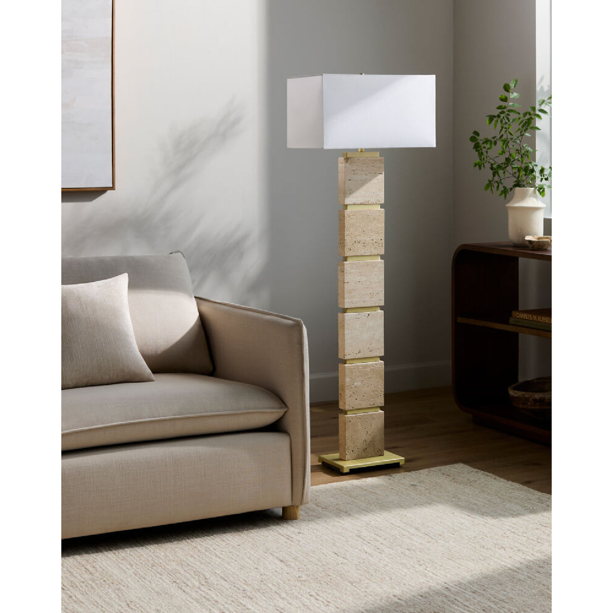   Modern European furniture - Burnished Yellow Travertine Floor Lamp - www.oroa.com | Oroa.com
