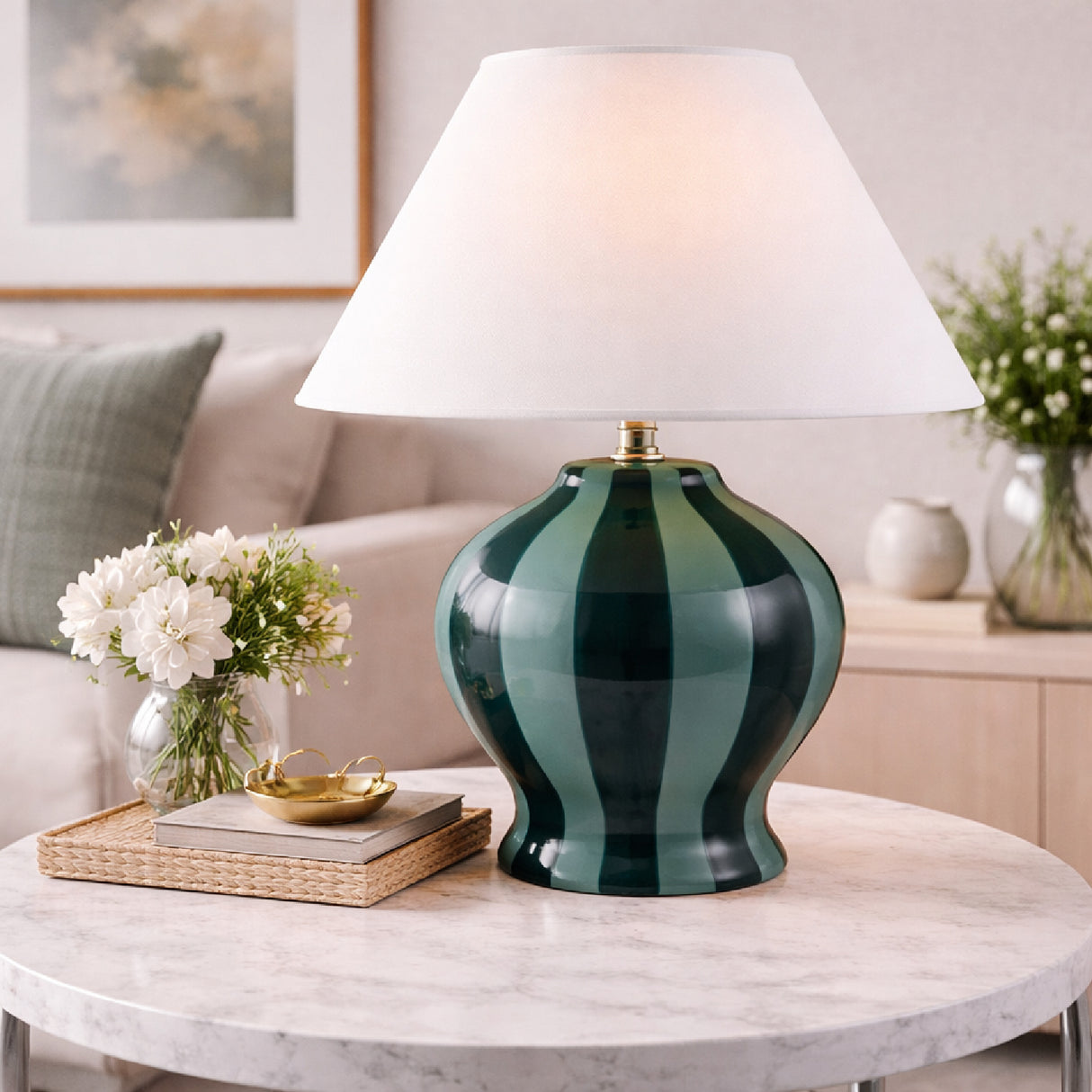   Modern European furniture - Lined Round Ceramic Table Lamp - www.oroa.com | Oroa.com