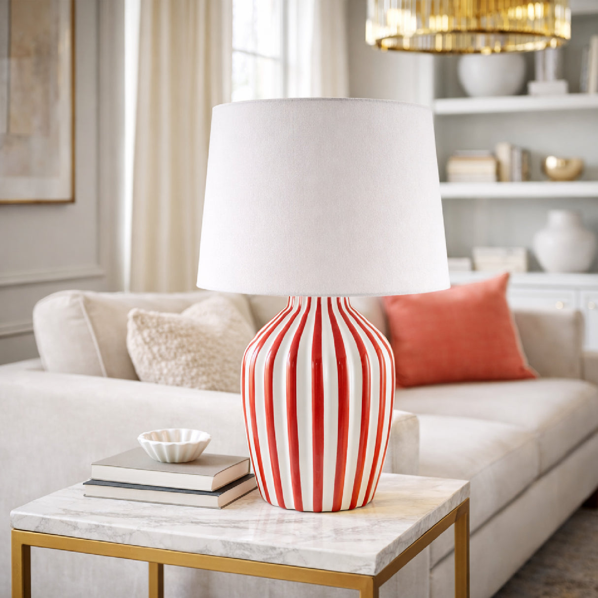   Lined Ceramic Accent Table Lamp | Oroa.com