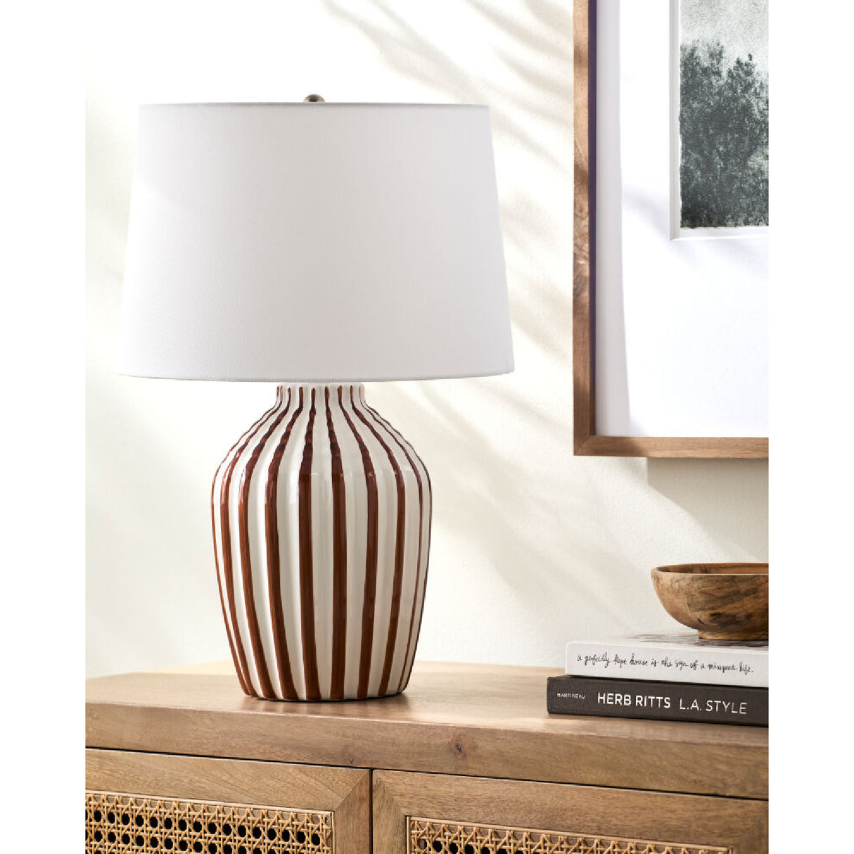   Lined Ceramic Accent Table Lamp | Oroa.com