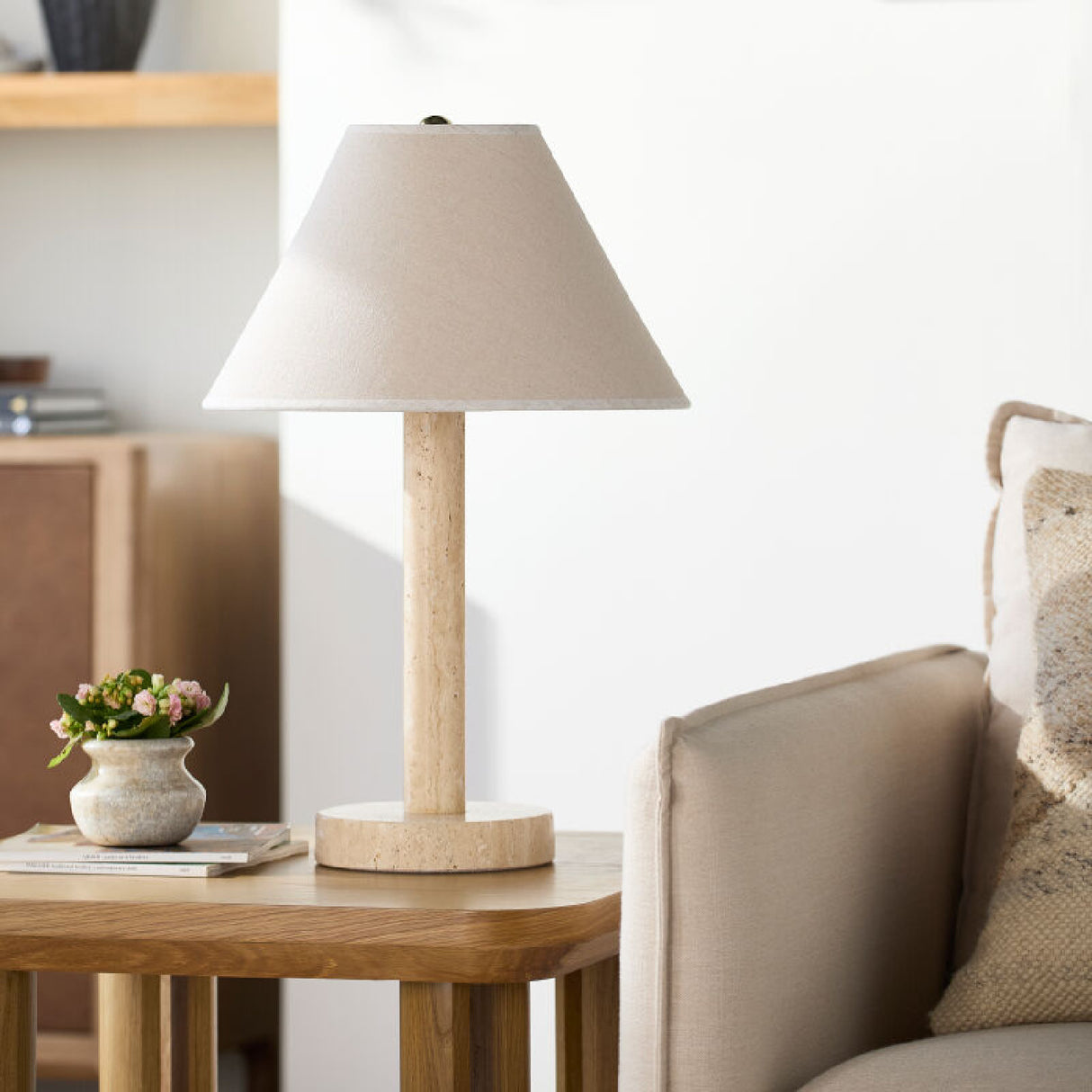   Modern European furniture - Cream Travertine Accent Table Lamp - www.oroa.com | Oroa.com