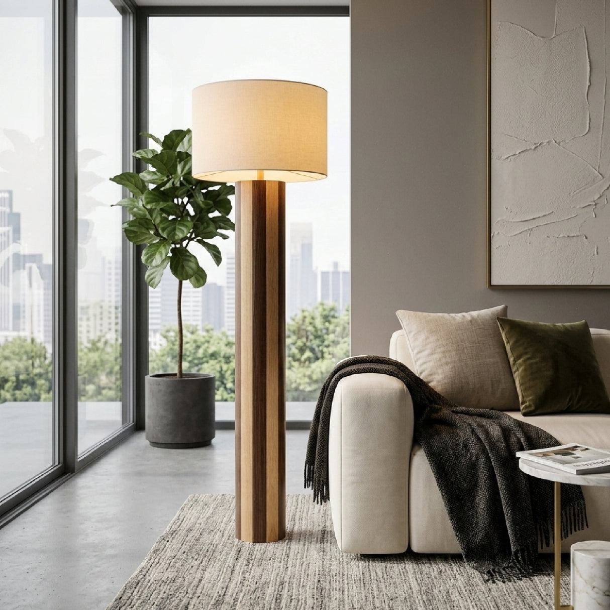   Modern European furniture - Brown Stripes Wooden Floor Lamp - www.oroa.com | Oroa.com