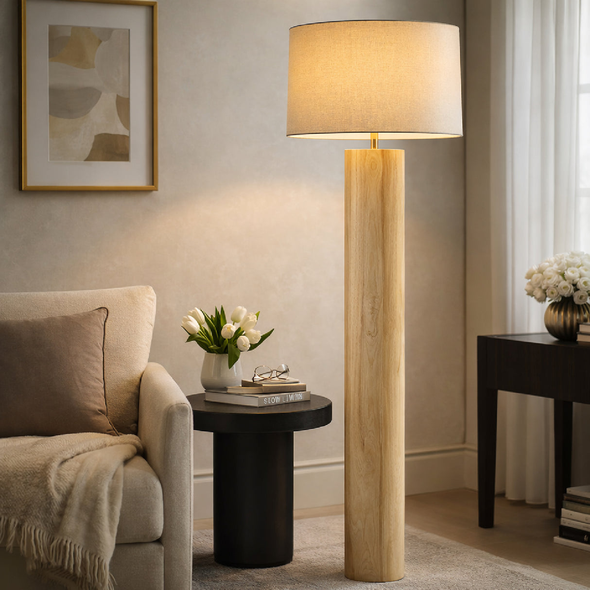   Cylindrical Rubberwood Accent Floor Lamp | Oroa.com