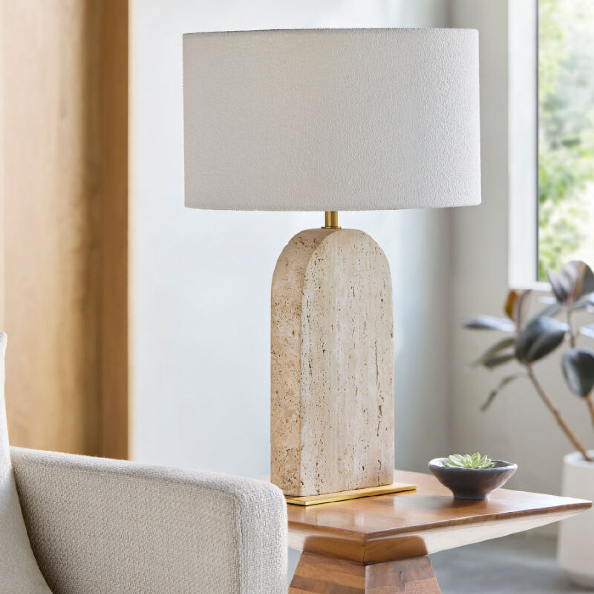   Modern European furniture - Beige Arched Travertine Table Lamp - www.oroa.com | Oroa.com