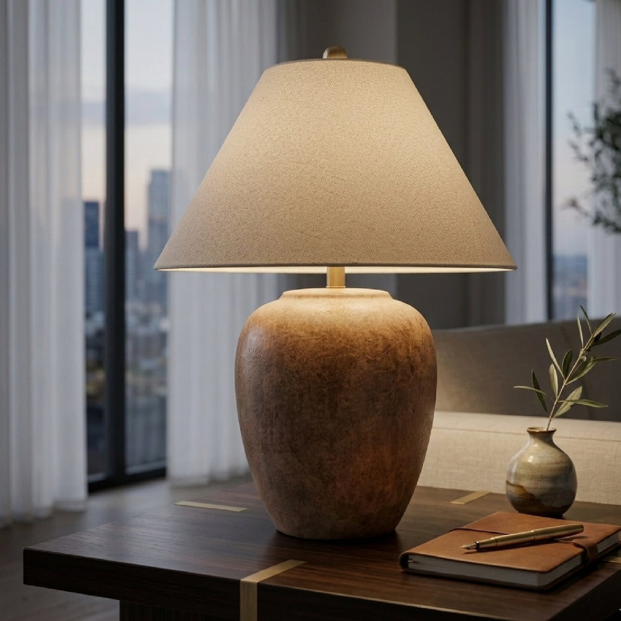  Modern European furniture - Glazed Brown Ceramic Table Lamp - www.oroa.com | Oroa.com