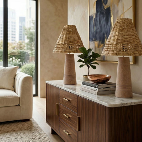   Woven Rattan Accent Table Lamps (2) | Oroa.com