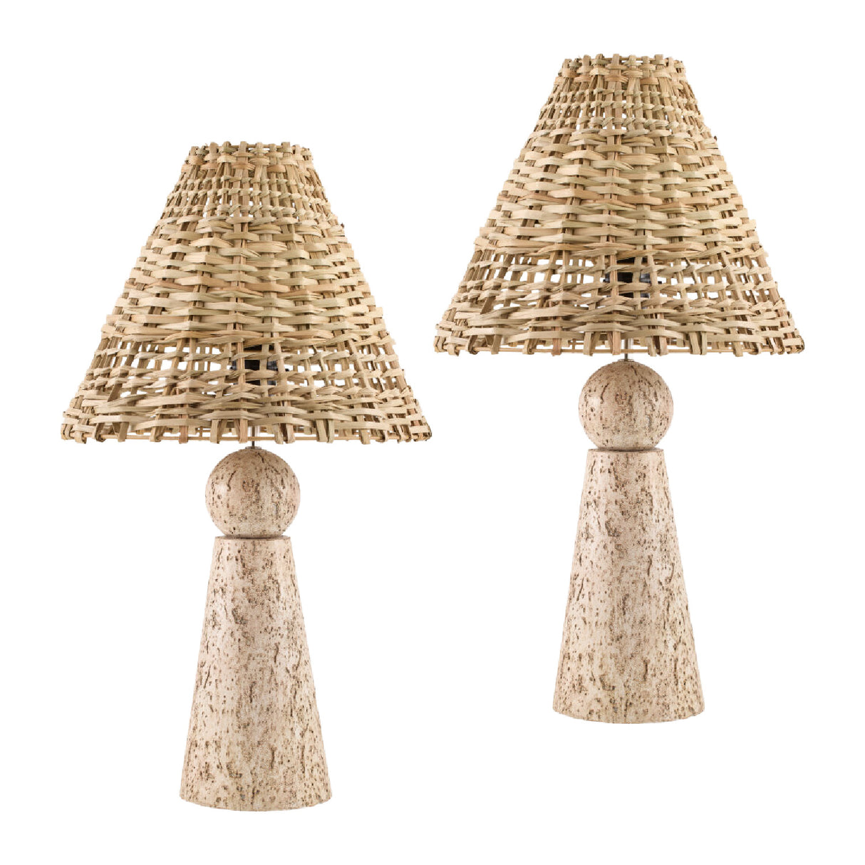   Travertine Base Rattan Table Lamps (2) | Oroa.com