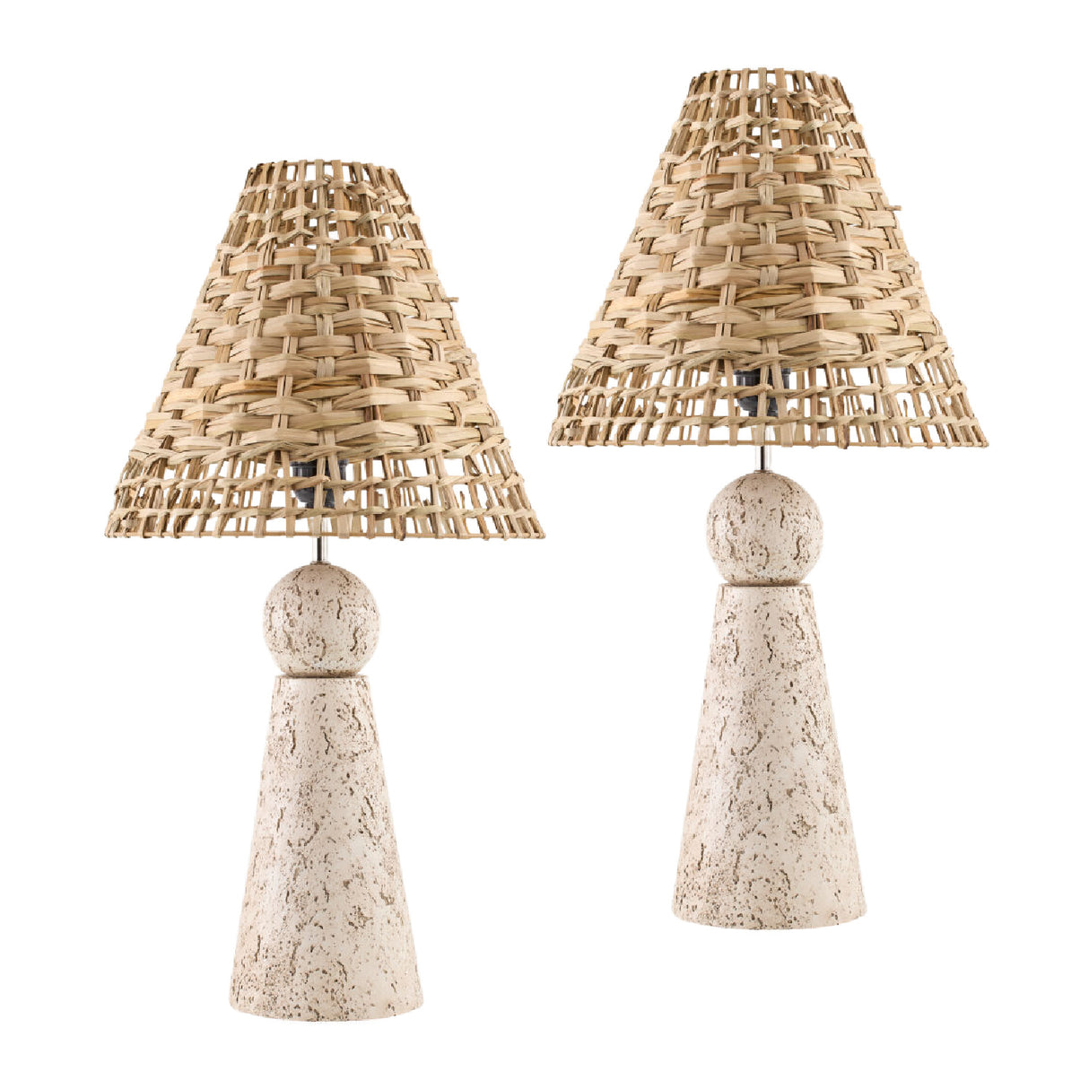   Travertine Base Rattan Table Lamps (2) | Oroa.com