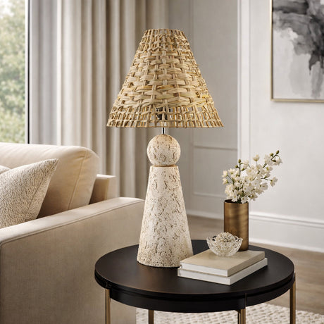   Travertine Base Rattan Table Lamps (2) | Oroa.com