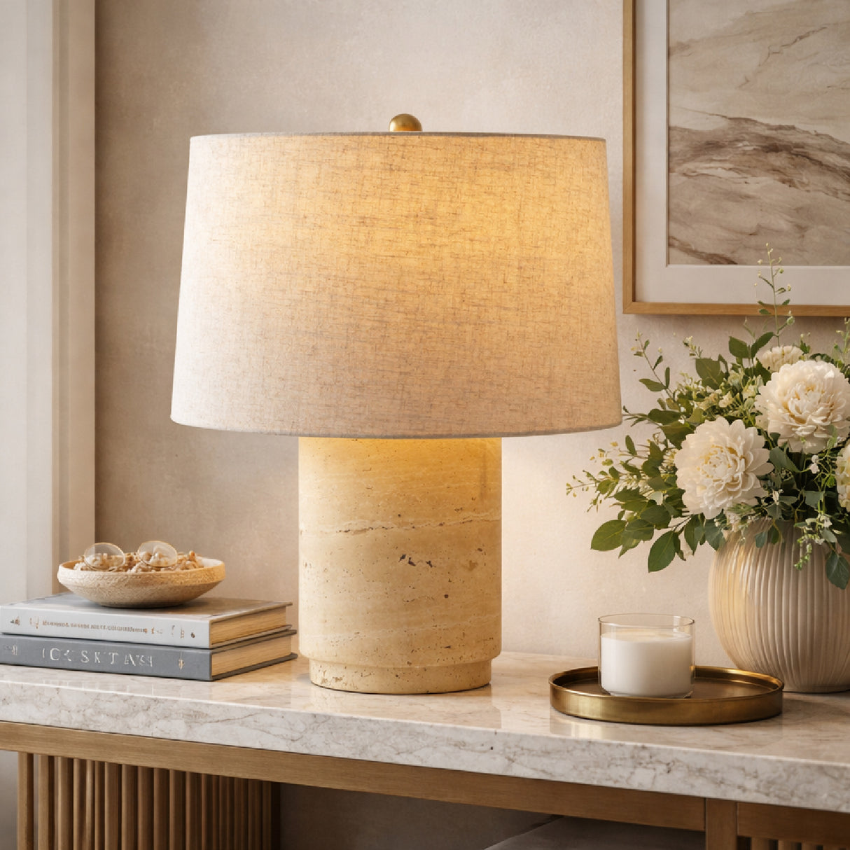   Travertine Base Accent Table Lamp | Oroa.com