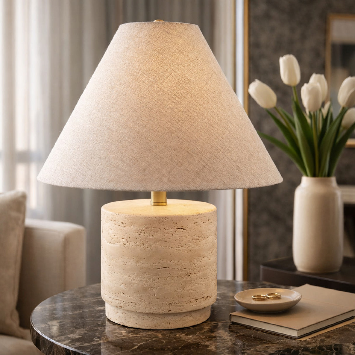   Travertine Base Accent Table Lamp | Oroa.com
