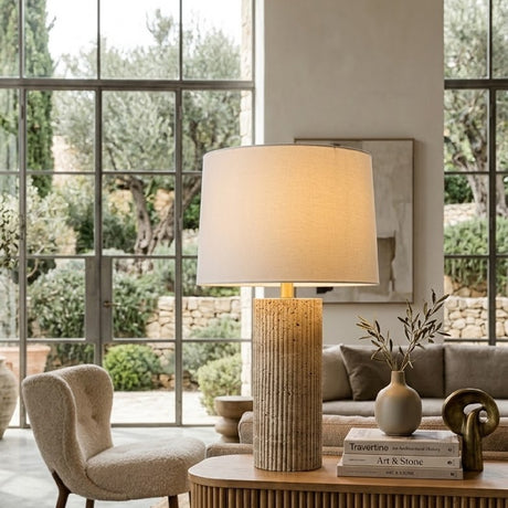  Modern European furniture - Reeded Travertine Accent Table Lamp - www.oroa.com | Oroa.com