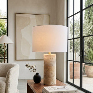   Modern European furniture - Cylindrical Travertine Accent Table Lamp - www.oroa.com | Oroa.com