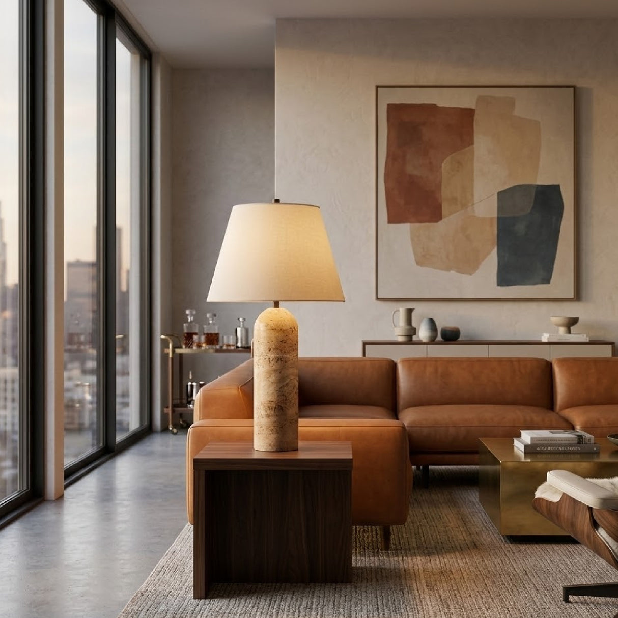   Modern European furniture - Yellow Travertine Accent Floor Lamp - www.oroa.com | Oroa.com