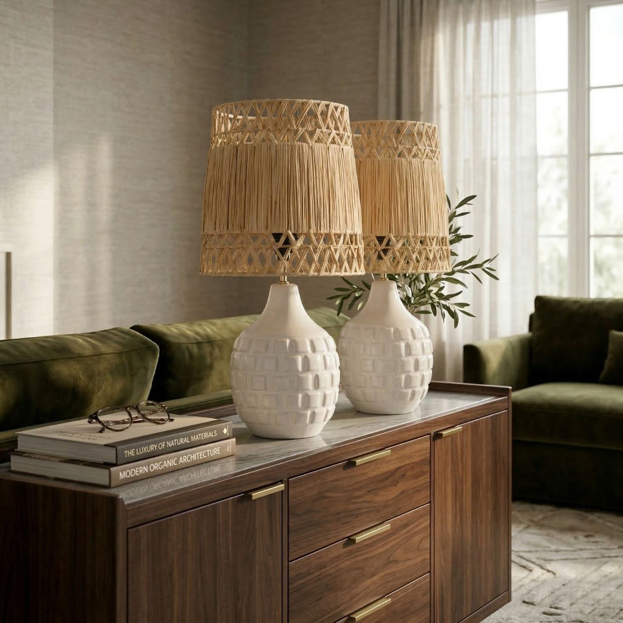   Woven Seagrass Ceramic Table Lamp (Set of 2) | Oroa.com