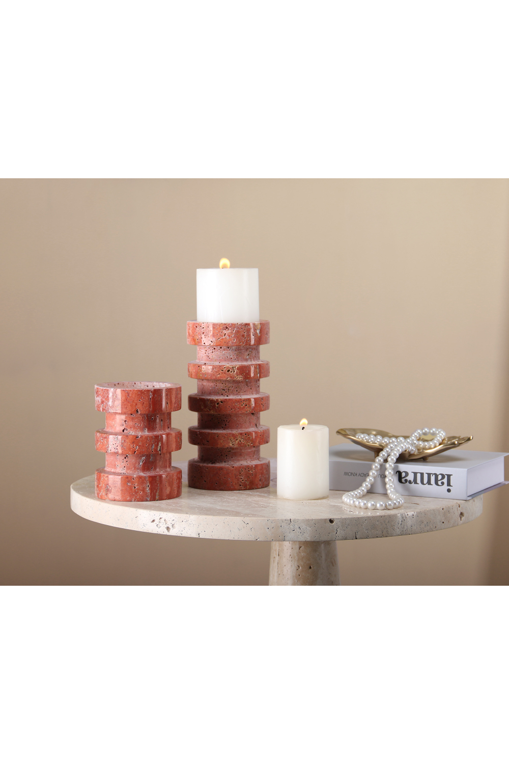 Red Travertine Candle Holder | Liang & Eimil Crimson Rise | Oroa.com