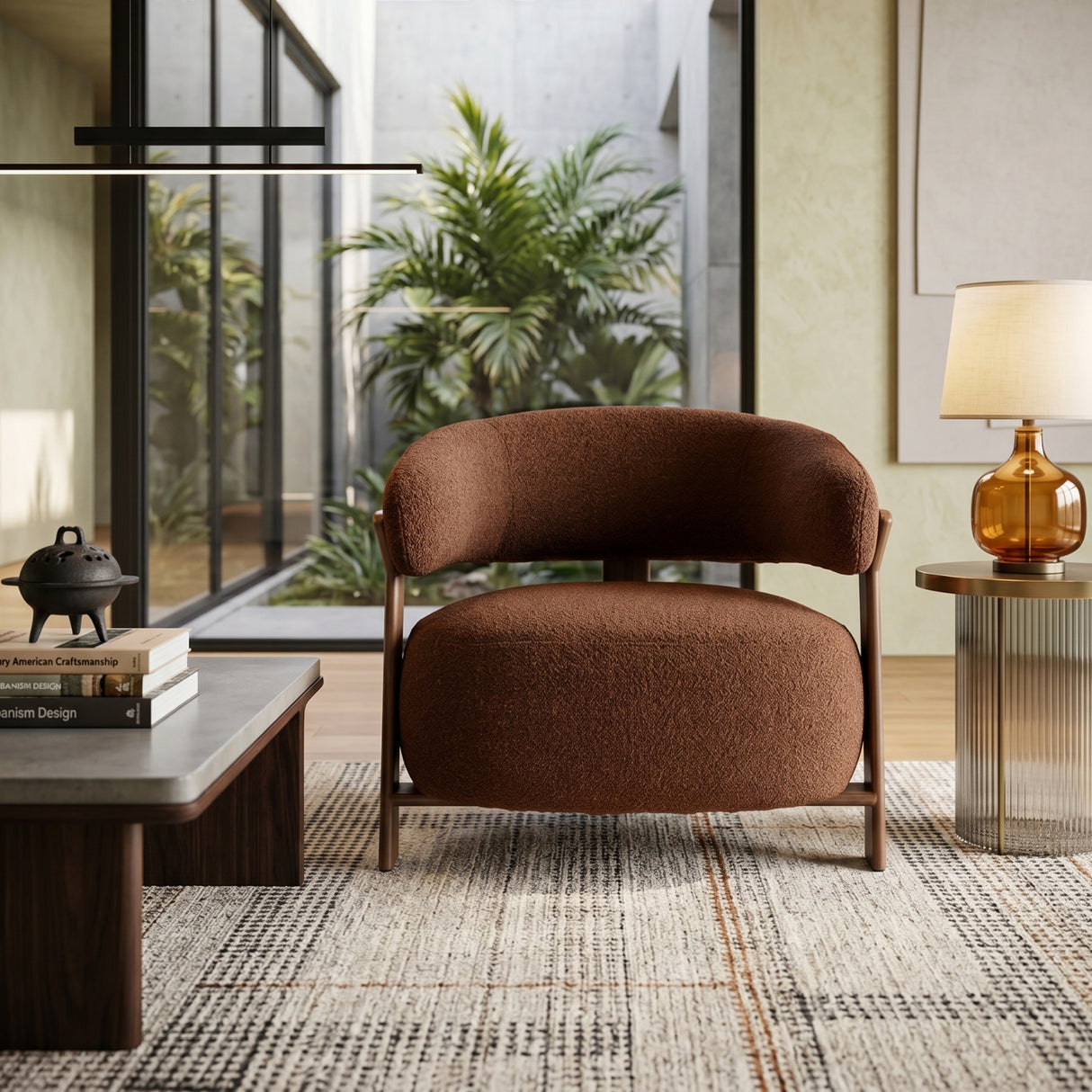   Modern European furniture - Brown Fabric Rounded Lounge Chair - www.oroa.com | Oroa.com