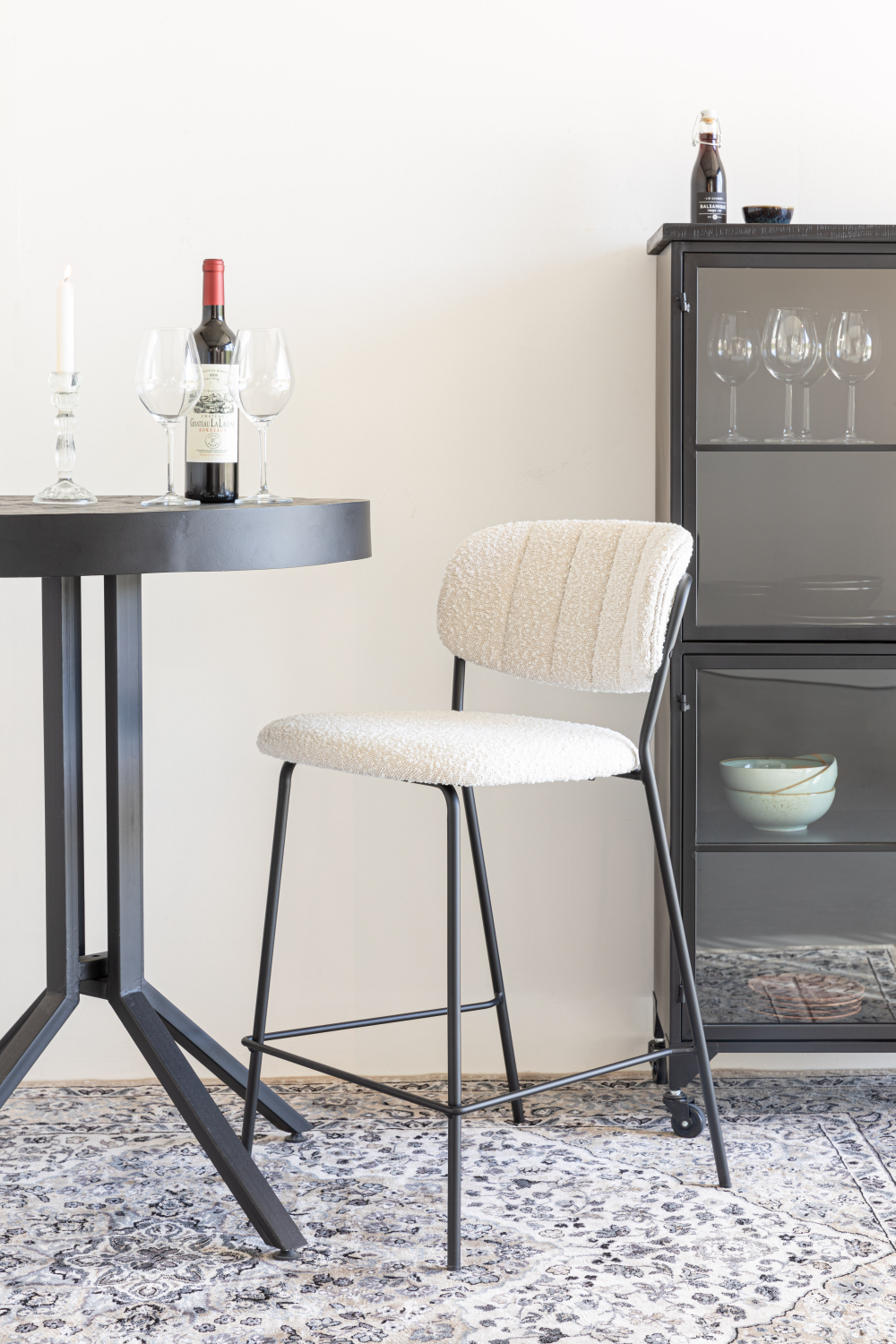   Modern European furniture - White Bouclé Counter Stools (2) - www.oroa.com | Oroa.com