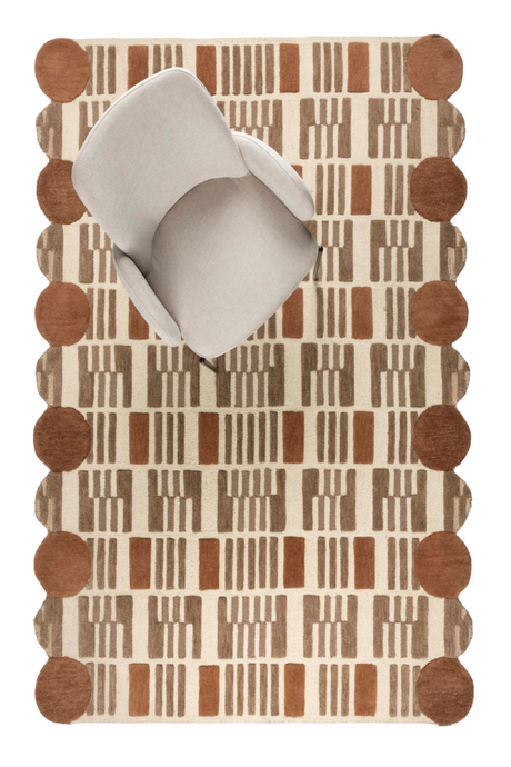 Beige Wool Patterned Carpet 5' x 8' | DF Mundra | OROA.com