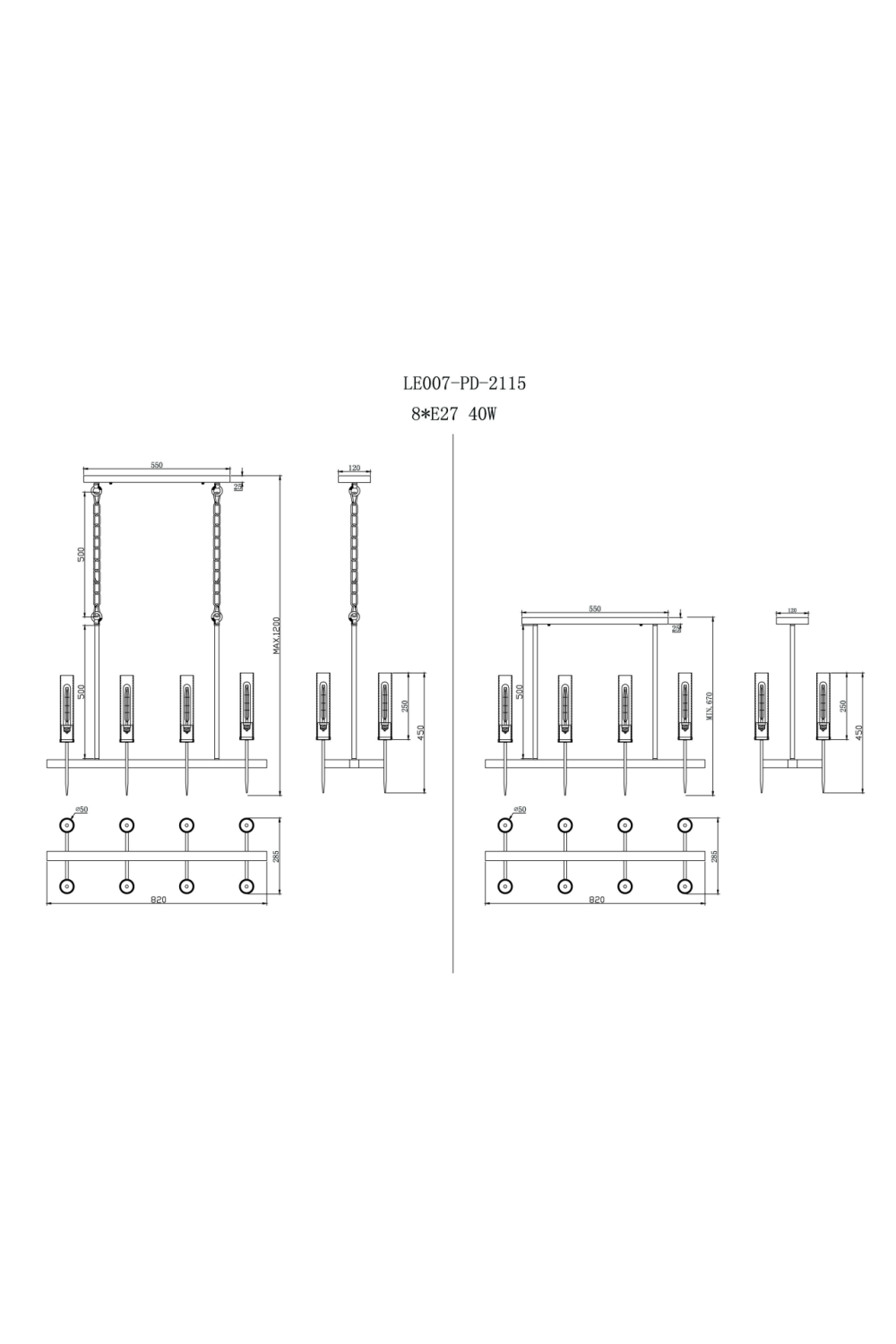 Brass Framed Glass Tubes Pendant Lamp | Liang & Eimil Tilda | OROA.com