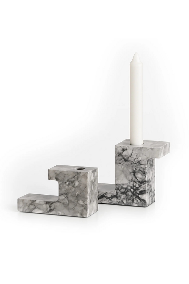 Gray & White Marble Candle Holders (2) | Liang & Eimil Arco | Oroa.com