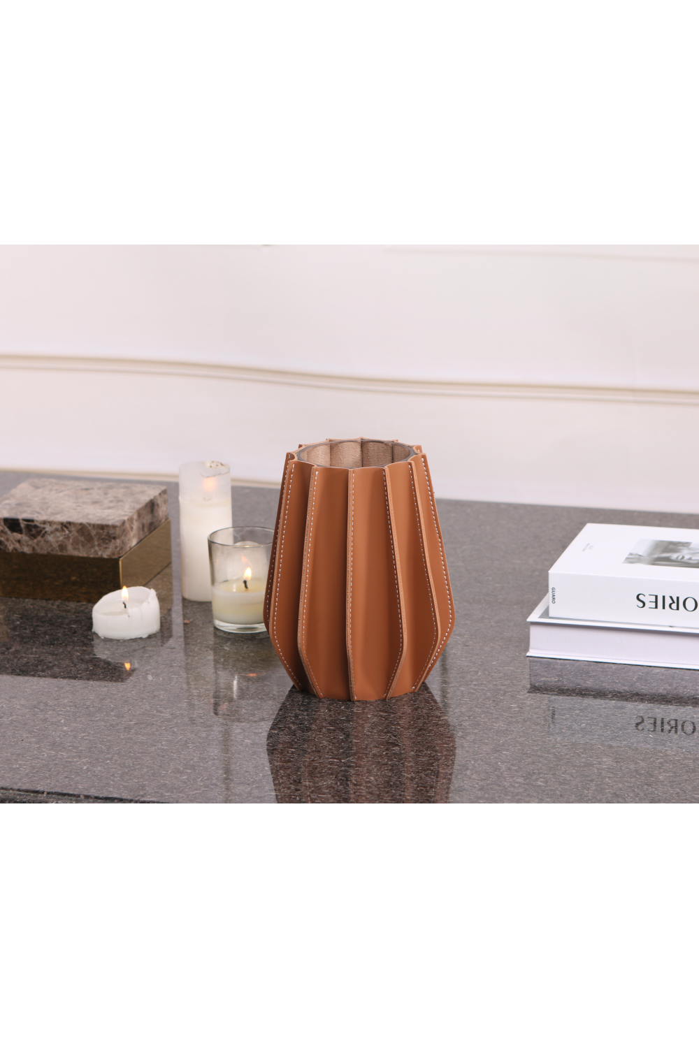 Brown Leather Fluted Vase | Liang & Eimil Juana | Oroa.com