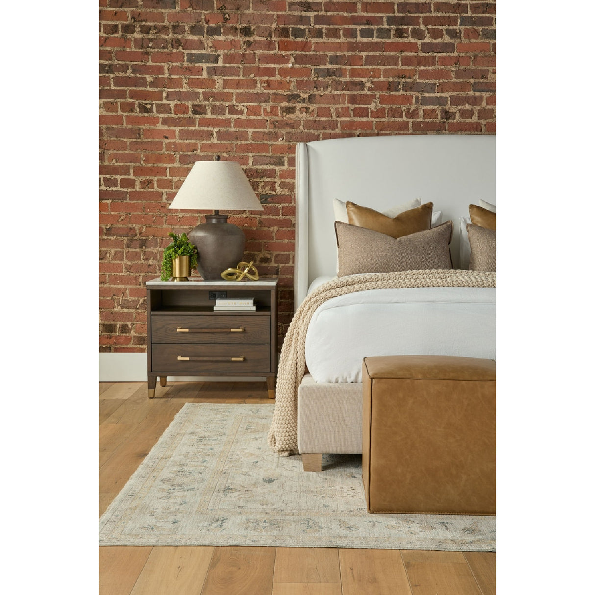   Marble Top Oak 2-Drawer Nightstand | Oroa.com