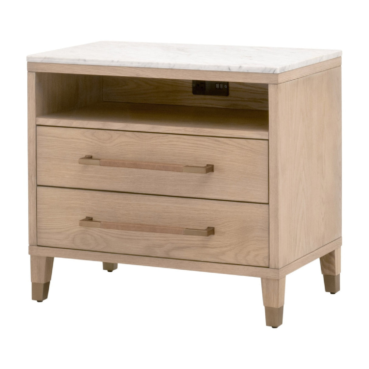   Marble Top Oak 2-Drawer Nightstand | Oroa.com