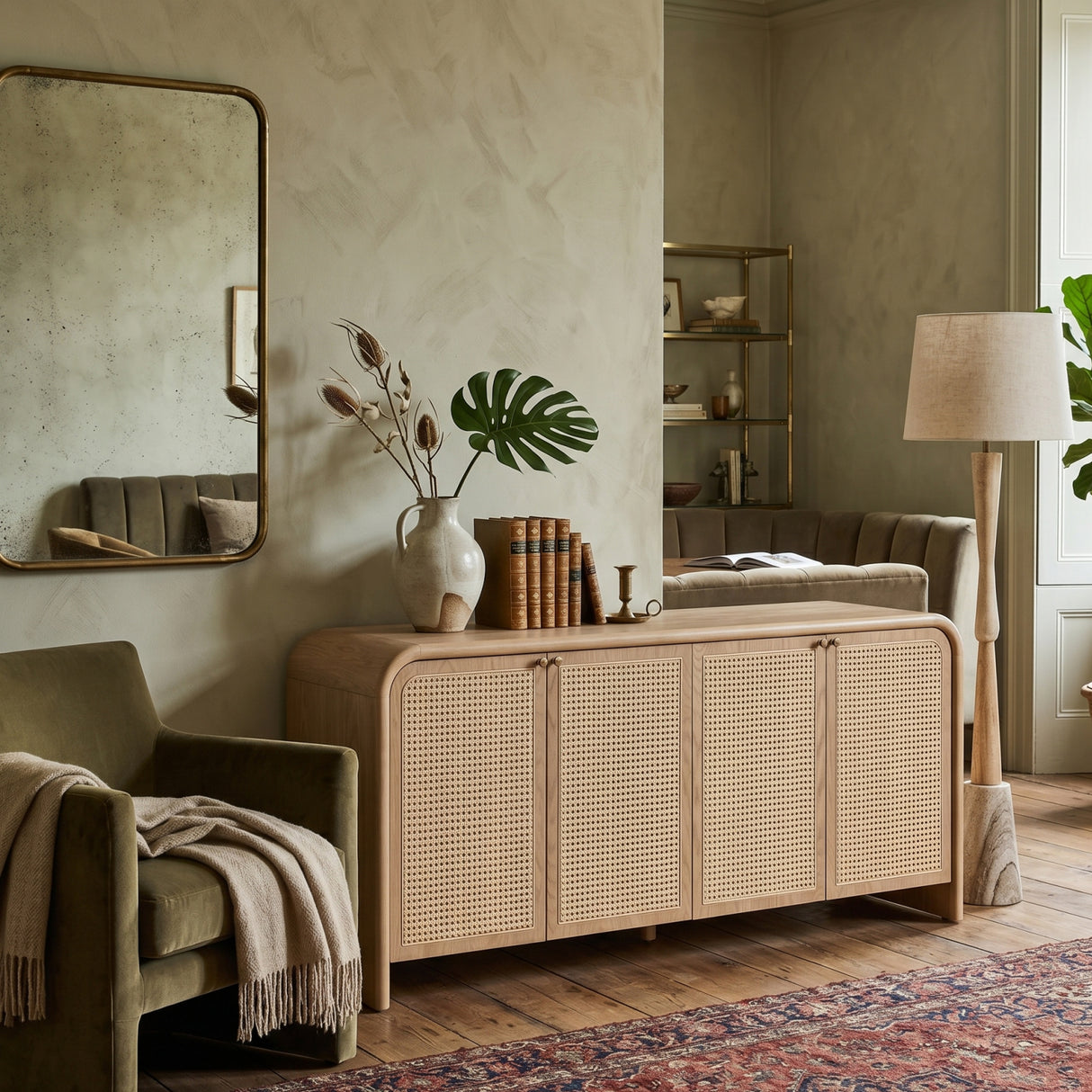   Oak Framed Cane 4-Door Sideboard | Oroa.com