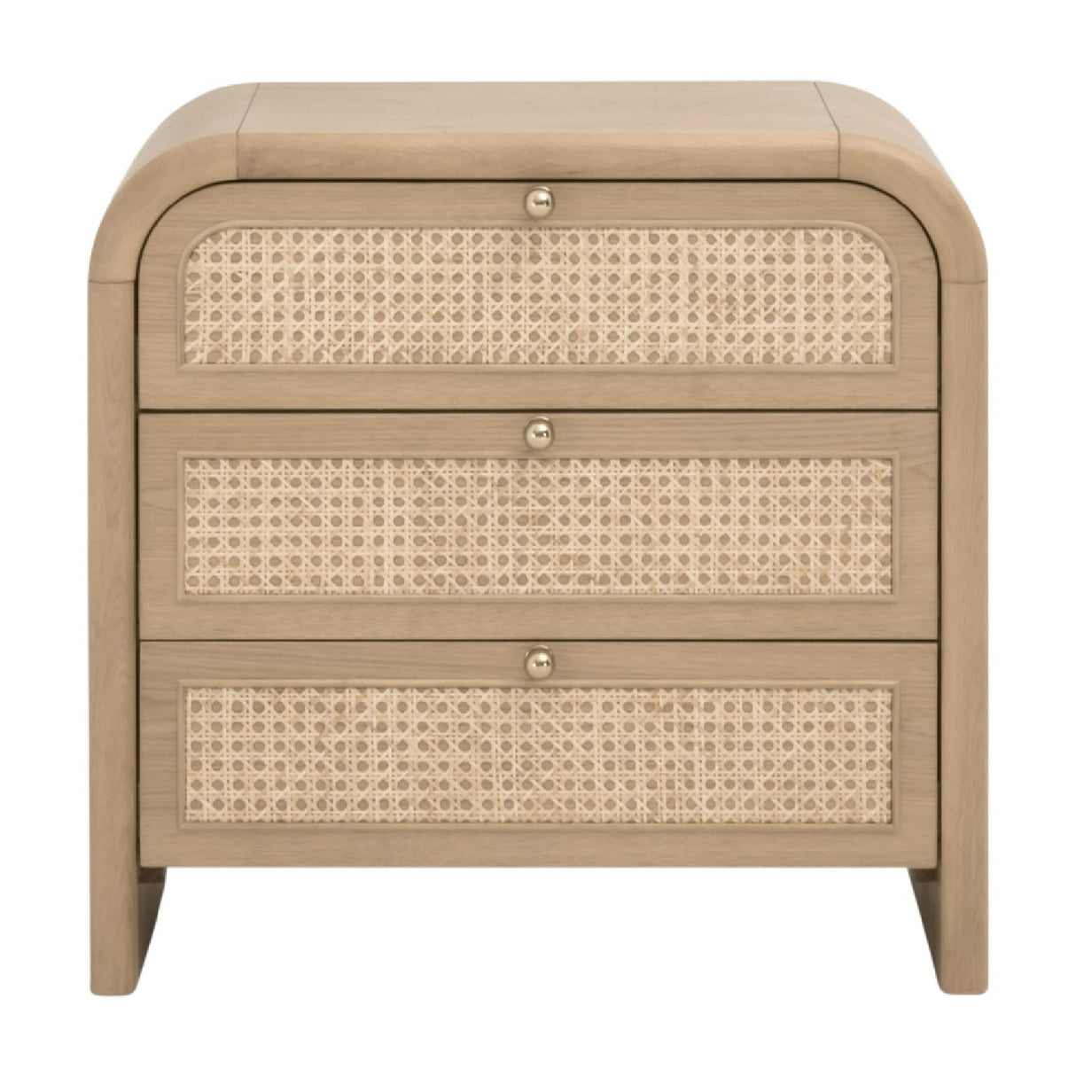   Oak Framed Cane 3-Drawer Nightstand | Oroa.com