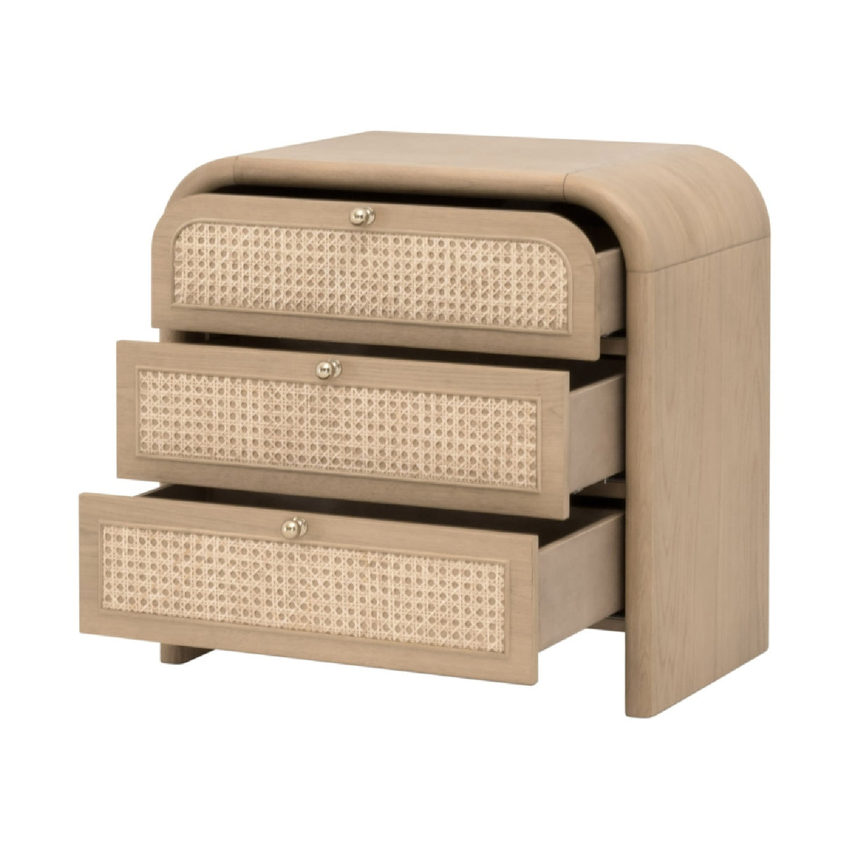   Oak Framed Cane 3-Drawer Nightstand | Oroa.com