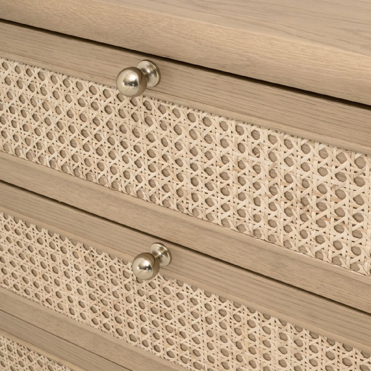   Oak Framed Cane 3-Drawer Nightstand | Oroa.com