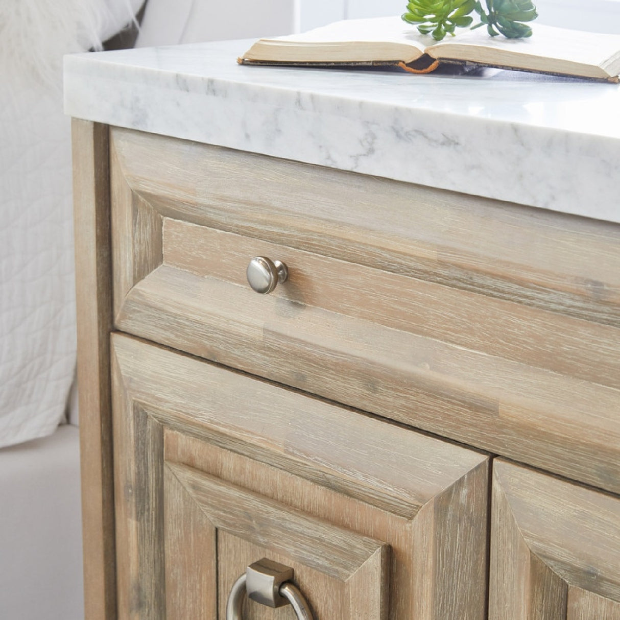   Marble Topped Acacia Media Cabinet | Oroa.com