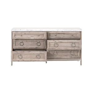   Marble Topped Acacia 6-Drawer Dresser | Oroa.com