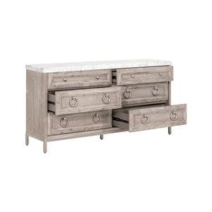   Marble Topped Acacia 6-Drawer Dresser | Oroa.com