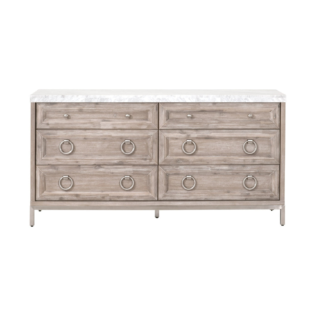   Marble Topped Acacia 6-Drawer Dresser | Oroa.com