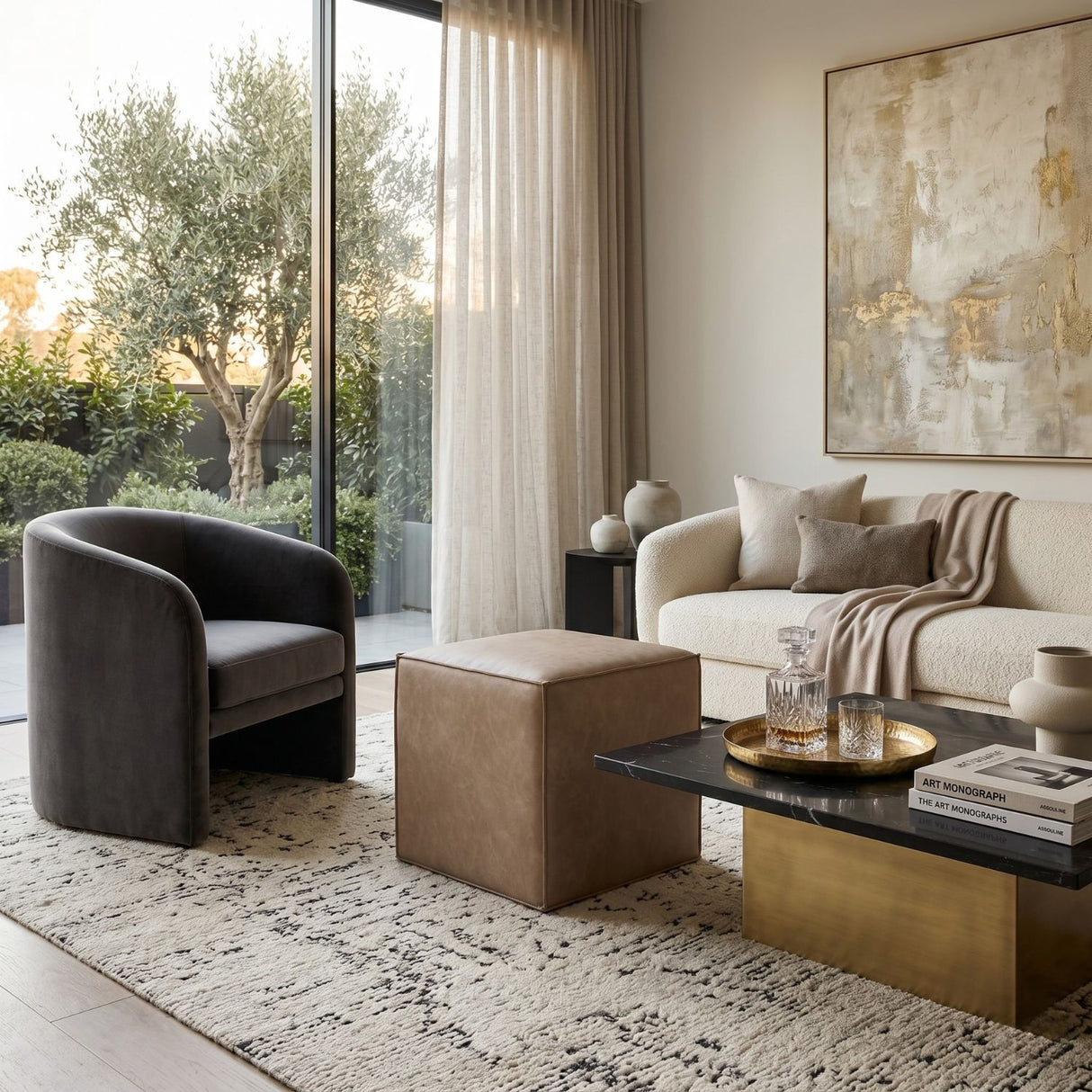   Brown Vegan Leather Cube Ottoman | Oroa.com