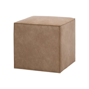   Brown Vegan Leather Cube Ottoman | Oroa.com