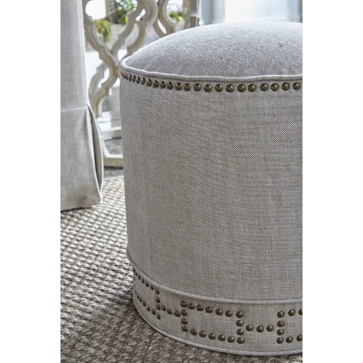   Cylindrical French Linen Ottoman | Oroa.com