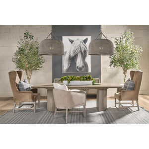   Curved Oak Linen Lounge Chair | Oroa.com