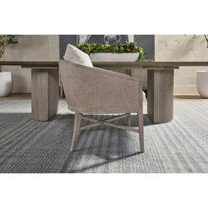   Curved Oak Linen Lounge Chair | Oroa.com
